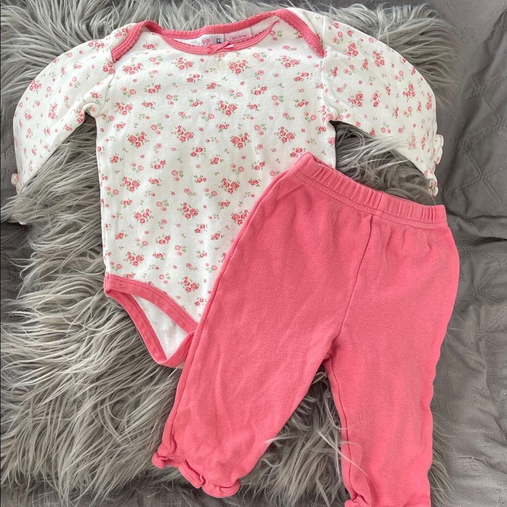 Floral Baby Onesie and Pink Pants Set